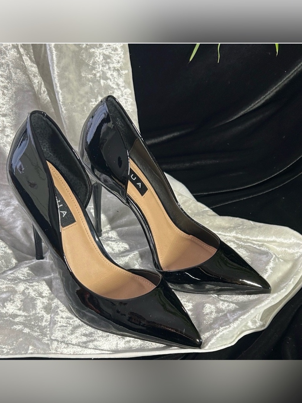 Aqua Black Patent Pointed-Toe Stiletto Pumps